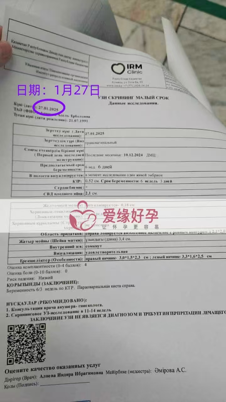 格鲁吉亚试管婴儿助孕爱心使者6周产检顺利通过