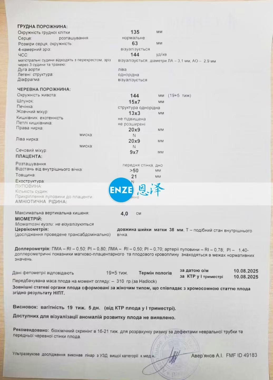 乌克兰试管婴儿助孕爱心使者19周产检顺利过关