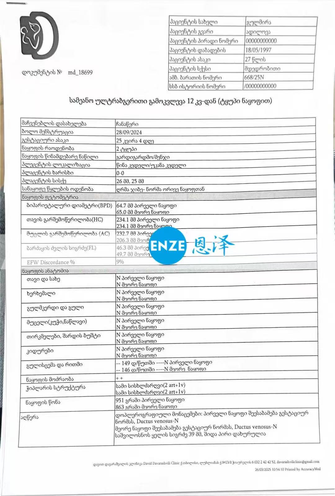 格鲁吉亚试管婴儿助孕爱心使者25周产检顺利通过