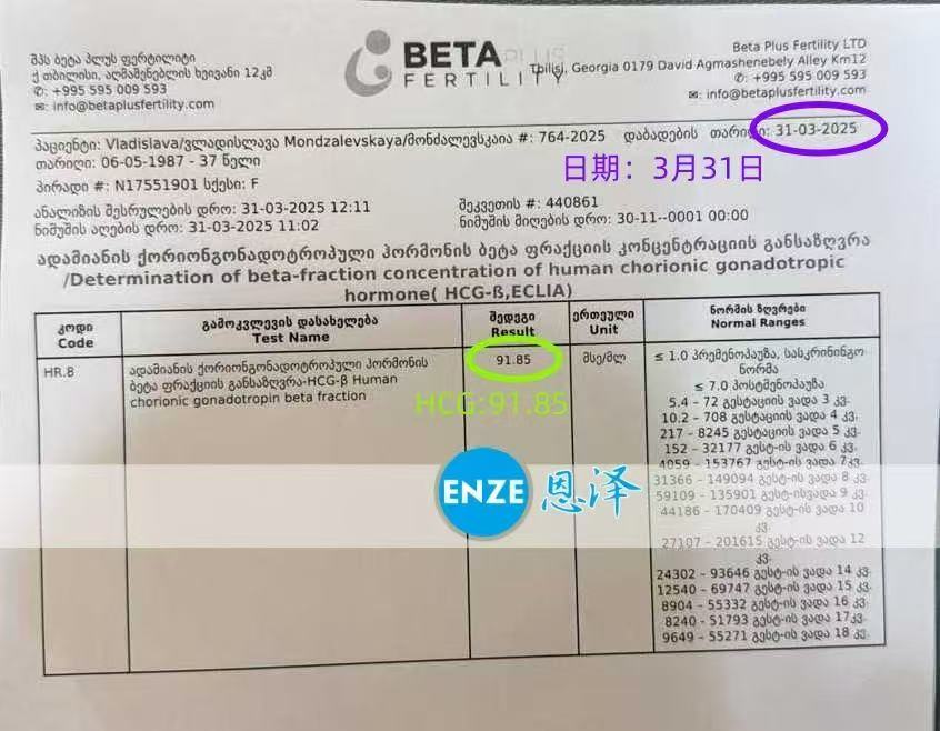 格鲁吉亚试管婴儿助孕爱心使者着床成功