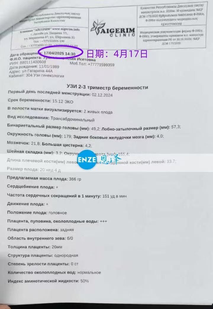 格鲁吉亚试管婴儿助孕爱心使者20周产检顺利通过